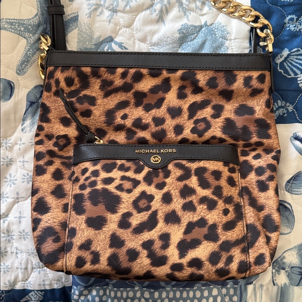 Michael Kors Animal Print Crossbody with Gold Accents